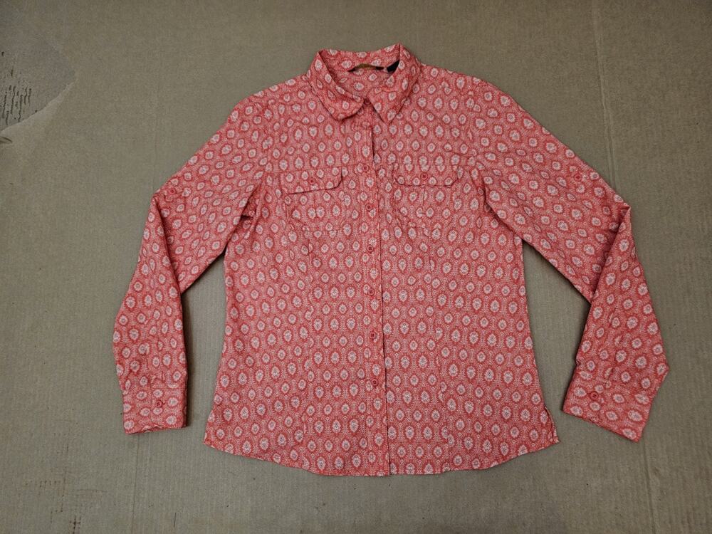 Eddie Bauer Blouse Misses Medium Polyester Wind Shirt Orange Breast Pockets